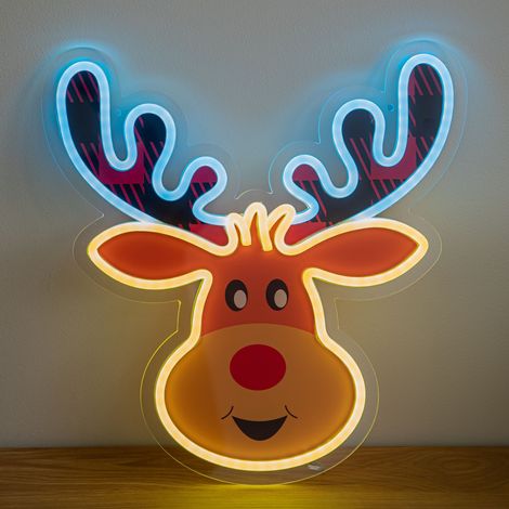 35cm Light Up Rudy Reindeer Christmas Decoration USB LED Neon Sign (1/5)