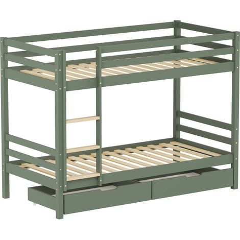 HAPPY GARDEN - Lits superposés pour enfants 190x90cm vert avec tiroirs AMBRE