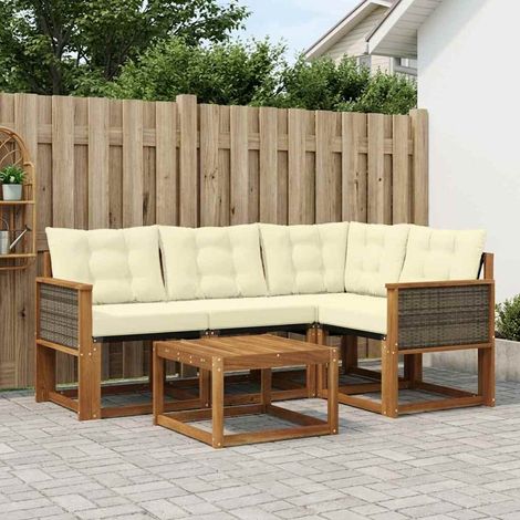 vidaXL Set di divani da esterno con cuscino 5 pcs Naturale e (1/5)