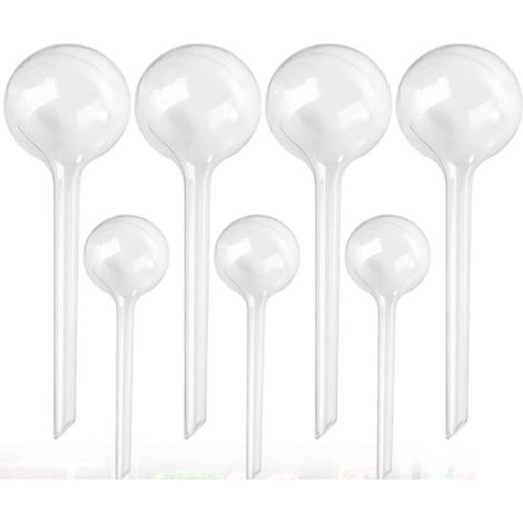 Lot de 7 arrosoirs ronds (4 grands et 3 petits) - 300 ml et 70 ml - blancs - en plastique - pour plantes d'intérieur et d'extérieur - globes d'arrosage - 8 x 26 cm et 5 x 13,5 cm - goutteurs pour plan (1/4)