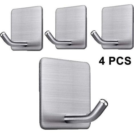Crochets de salle de bain, lot de 4, crochets adhésifs robustes, à coller sur mur, porte, armoire, porte-serviettes en acier inoxydable, patères, supports autocollants pour suspendre (1/3)
