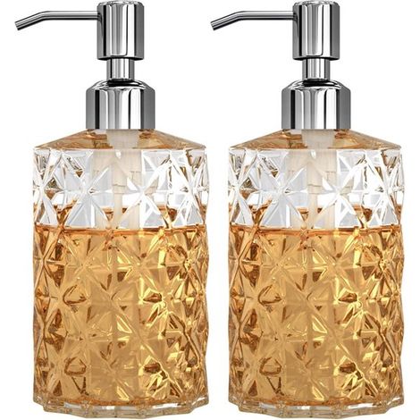 Dispensador de jabón de vidrio de 2 piezas con diseño de diamante, Recargable de 330 ml, Bomba de acero inoxidable 304, Dispensador de loción (1/5)