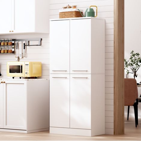 Aparador de cocina 76x42x180 cm en MDF blanco brillante con almacenaje -FLORAGRACE (1/5)
