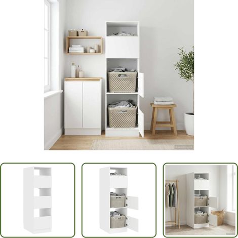 Meuble de salle de bain - Armoire à Laver avec stockage Blanc Bois d'ingénierie (1/5)