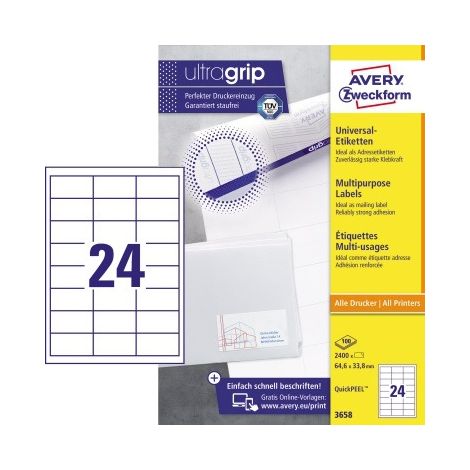 AVERY Zweckform Universaletikett Maße: 64,6 x 33,8 mm (B x H) Werkstoff: Papier (1/5)