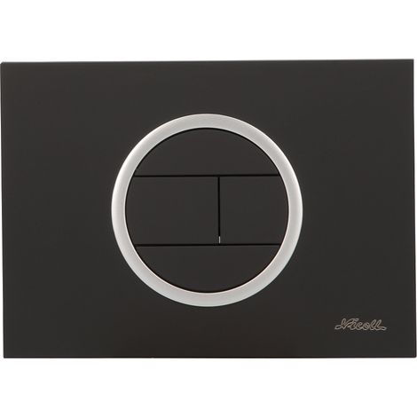 Plaque de déclenchement design EVO - bouton rectangulaire - double débit - Noir satiné, bague satinée - Nicoll (1/4)