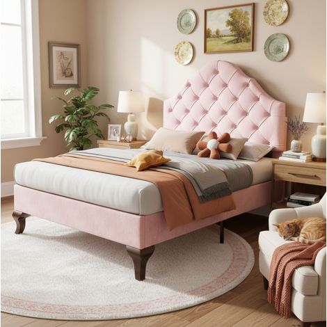 letto 90x200 testiera regolabile velluto rosa OKMYHOME (1/5)