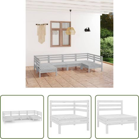 Holzsofa - 6-tlg. Garten-Lounge-Set Weiß Massivholz Kiefer (1/5)