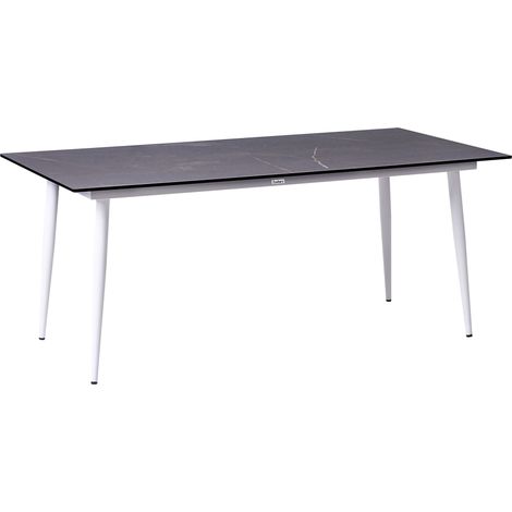 Garden Dining Table Dark Grey HPL Top White Aluminium Frame UV Water Rust Resistant Outdoor Patio Modern Style TOLENTINO