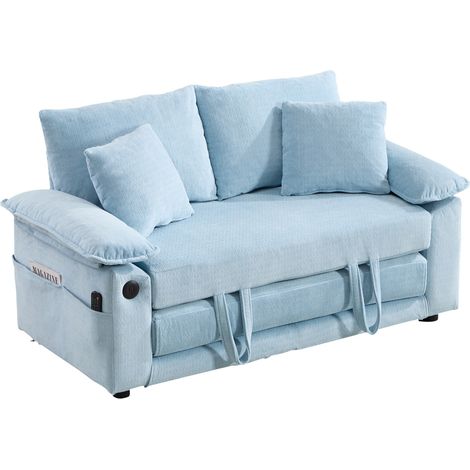 CHICFURN Sofá cama convertible 135x66x80 cm azul de tela, 3 en 1 para espacios pequeños (1/5)