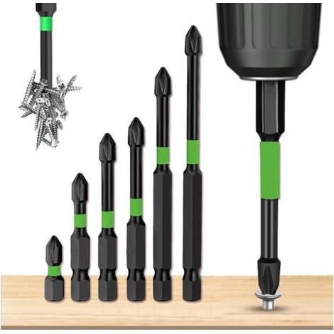 Ensemble d'embouts de tournevis magnétiques antidérapants en acier S2 avec fente cruciforme et extracteur de vis antidérapant et embouts de tournevis magnétiques pour perceuse à percussion (1 lot) (1/5)