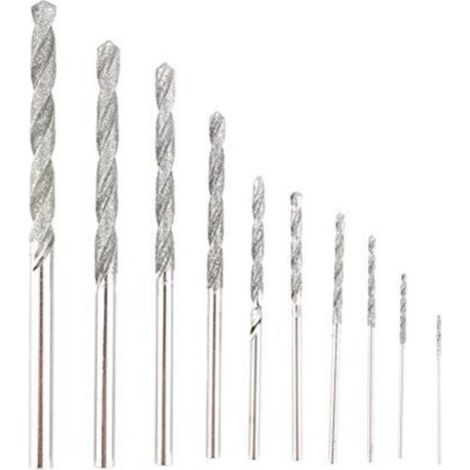 Ensemb de Forets à Pointe de Diamant 10pcs Forets Hélicoïdaux au Diamant 0,8-4,0 mm Forets Diamantés Mèche Set pour Pierres Précieuses D'agate en Métal Pers Pendentifs Cobbstone (1/4)
