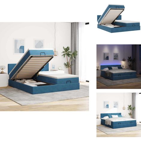 Ottoman-Bett mit Matratzen & LEDs Dunkelblau 180x200 cm Samt - Ottoman-Bett - Ottoman-Betten - Bettrahmen - Bettgestell (1/5)