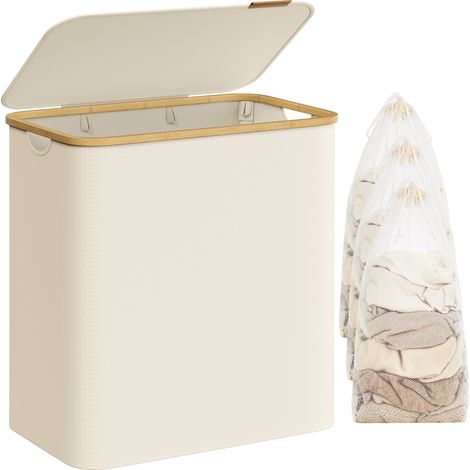 Songmics – Panier à linge 3 compartiments 150L – Tissu Oxford 600D résistant à l'eau – Dimensions 60 x 38,5 x 70,5 cm – Doublure amovible en maille (1/5)