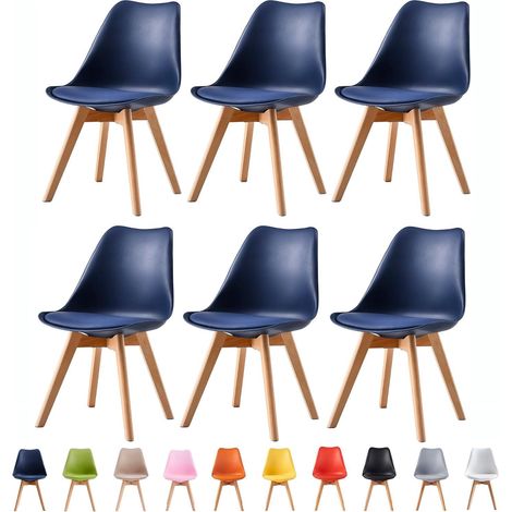 Set of 6 Dining Chairs Designer Side Chairs Wooden Home Office Commercial EVA BLUE