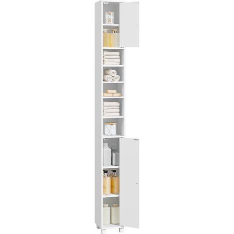 Homevive Armario de Baño Estrecho con 2 Puertas Estantes Ajustables Compartimiento Abierto Mueble Columna de Almacenaje para Salón Dormitorio Blanco