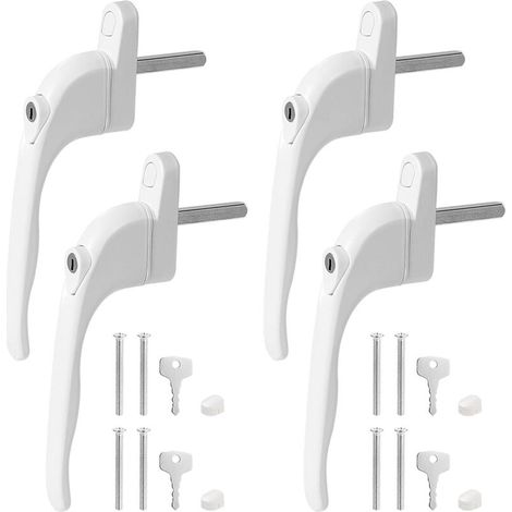 Lot de 4 Poignées de Fenêtre Verrouillables en Aluminium - Sécuritaires avec Clé, Idéal pour Fenêtres et Portes (Blanc)
