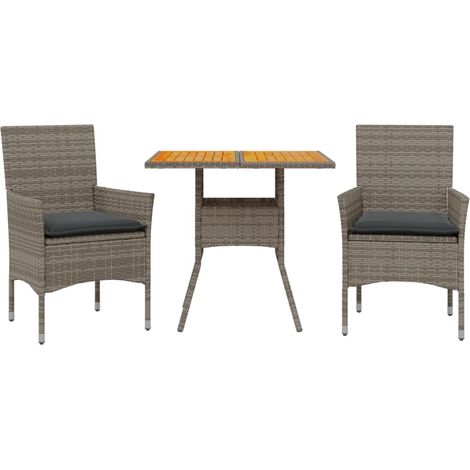 Maison Exclusive - Set Pranzo da Giardino 3pz con Cuscini Polyrattan Acacia Grigio