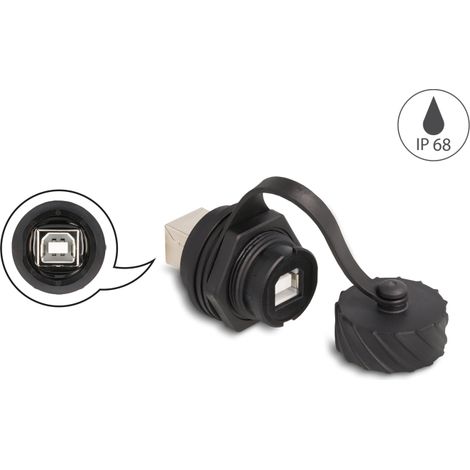Delock Conector de cable USB 2.0 Tipo-B hembra a hembra para instalaciÃ³n con bayoneta tapa protectora IP68 resistente al polvo y al agua negro
