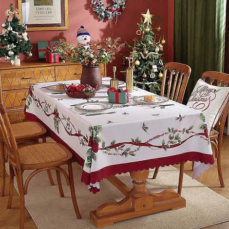 Nappe de Noël rectangulaire en polyester imperméable, imprimée numériquement, motif rotin, 150 x 180 cm, idéale pour les fêtes et les réunions de famille. (1/5)