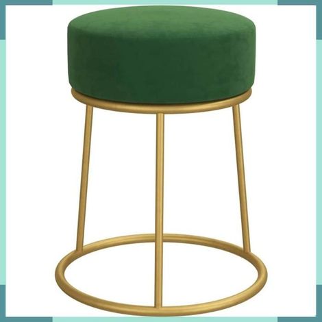 Tabouret rond - 340253 - Vert et doré - Velours 100% polyester - Structure métal 30 x 38 cm (1/4)