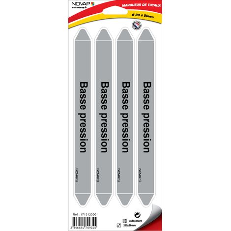 Planche de 4 marqueurs de tuyauterie 250 x 26 mm pour Ø 20 à 50 mm - Basse pression - 4709345