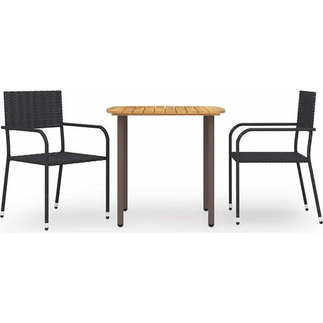 Ensemble Table et Chaise de Jardin 3 pcs - Ensemble de salle à manger de jardin Résine tressée Noir BV851560 - BonneVie (1/5)