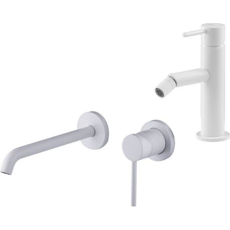 Miscelatore lavabo a parete e bidet in colore bianco opaco Gattoni Easy KITEASYBO3