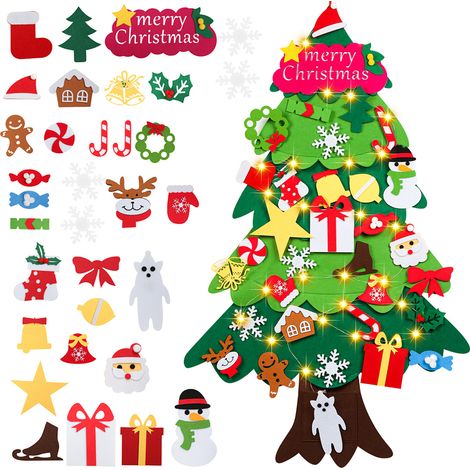Randaco Weihnachtsbaum Filz, 33 PCS Filz Weihnachtsbaum Kinder, DIY Filz Weihnachtsbaum, Mit Led Lichter Für Kinder Weihnachten Geschenk Filz Weihnachtsbaum Für Home/Tür/Wand Hängend Nachbildung (1/5)