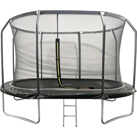 Ovales Trampolin 366x244cm schwarz SYDNEY + Netz und Leiter