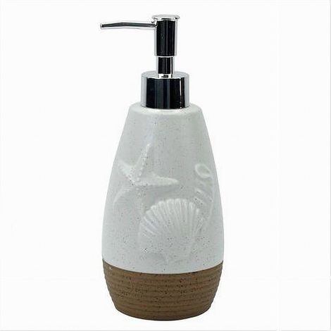 Cleafe - Dispenser Per Sapone Liquido Bianco Decoro Marino Base Rigata Marrone Bagno 79268 - (1/2)