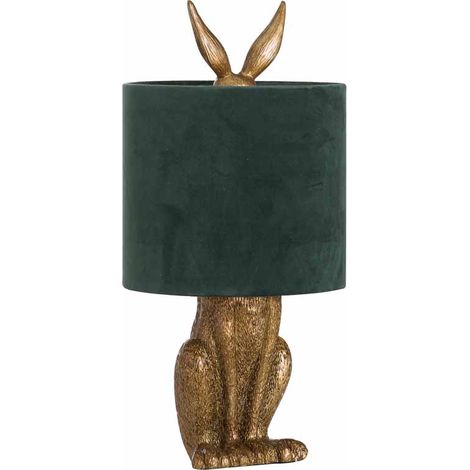 Hare Table Lamp with Green Velvet Shade - Resin - L25 x W25 x H50 cm - Antique Gold