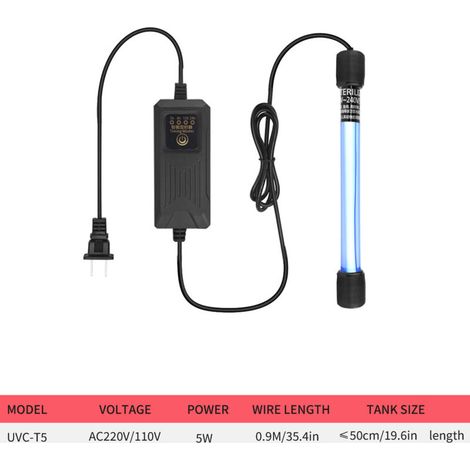 Lampe de stérilisation UV avec minuterie, lampe pour aquarium, lampe submersible, lampe pour bassin à poissons, lampe de désinfection ultraviolette (1/5)