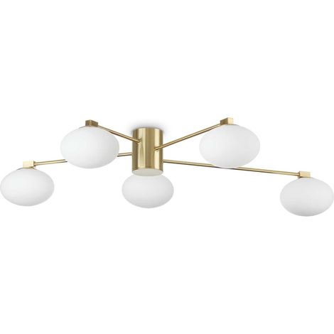 Plafoniera Contemporanea Hermes Metallo Ottone 5 Luci G9 3W 3000K Luce Calda