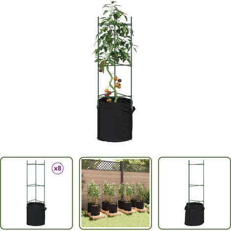 Pflanzenhalter - Tomatenkäfige mit Pflanzsäcken 8 Stk. 116 cm Stahl und PP (1/5)