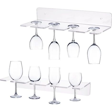 Kaelt - 2 Pack Porte-Verres à vin en Acrylique fixés au Mur, présentoir de Verres à vin Clair, Support Mural à Champagne, étagères de Rangement en Verre à vin sous Armoire, pour Restaurant de Bar (1/4)