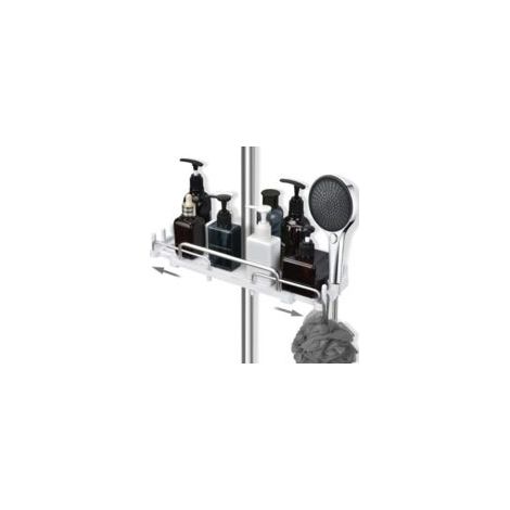 Crezuo Teleskop-Duschablage 32-48 cm, Hängendes Badezimmerregal ohne Bohren, Ablage für 18-25 mm Duschstangen (Weiß)