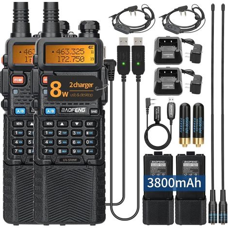 Funkgerät UV-5R, 8 W, Amateurfunk, große Reichweite, UV5R, Dualband-Handgerät, hohe Leistung, 3800 mAh, wiederaufladbare Walkie-Talkies, Handfunkgerät mit Programmierkabel und Ohrhörer für Überlebensa