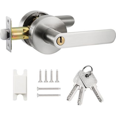Poignée de Porte à Levier, Serrure de Poignée de Levier de Porte, Serrure de Porte d'Entrée à Clé, Poignée de Porte Intérieure avec Serrure et Clé pour Toilette, Chambre, Bureau (Argent) (1/5)