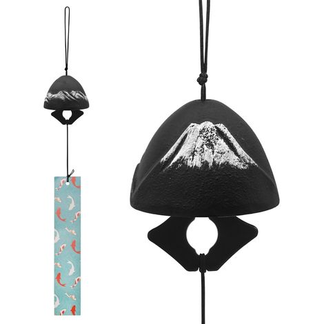 Carillon éolien japonais en fonte - Décoration pour l'extérieur - Cloche décorative à suspendre pour jardin ou cour - Noir (1/5)