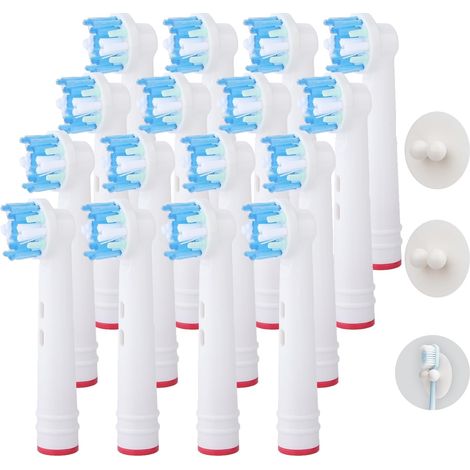 Têtes de brosse de rechange, 16 pièces Floss Action EB25, micro-pulsations, Nettoyage interdentaire efficace, Compatible avec 7000/Pro 1000/9600/5000/3000/8000,2 supports ventouse (1/5)