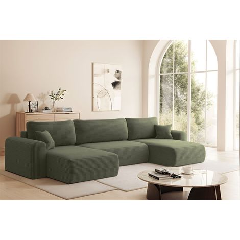 Wohnlandschaft Sofa mit Schlaffunktion FLORA Stoff Poso Hellgrün