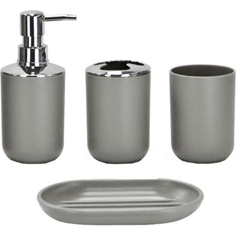 TAISHENGDA-Design Moderne 4 PièCes Ensemble D'Accessoires De Salle De Bain Bouteilles De Lotion, Porte-Brosse à Dents, Tasse à Dents, Porte-Savon, Gris-Quatre