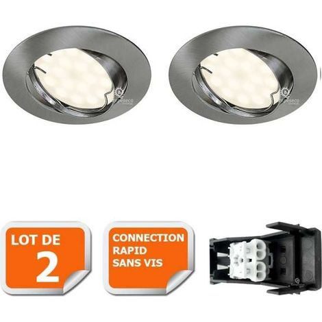 Lot de 2 spot led encastrable orientable alu brossé avec ampoule gu10 230v eq. 50w, blanc chaud (1/5)