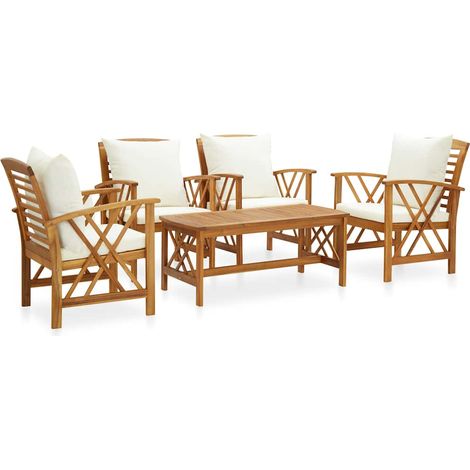 vidaXL Juego muebles de jardín y cojines 5 piezas madera maciza acacia (1/5)