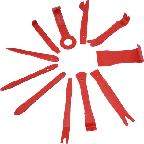 Kit de démontage intérieur de voiture en 11 pièces (matériau nylon renforcé de fibres de verre) Outil de démontage et de montage autoradio/audio (rouge) (1/5)