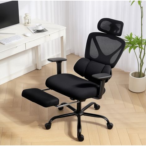Sedia da ufficio ergonomica in mesh, reclinabile 135°, altezza regolabile, nera HAVRYA (1/3)