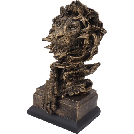 Tête de lion sculptée en résine, statue décorative réaliste pour salon, bureau, couloir (1/5)