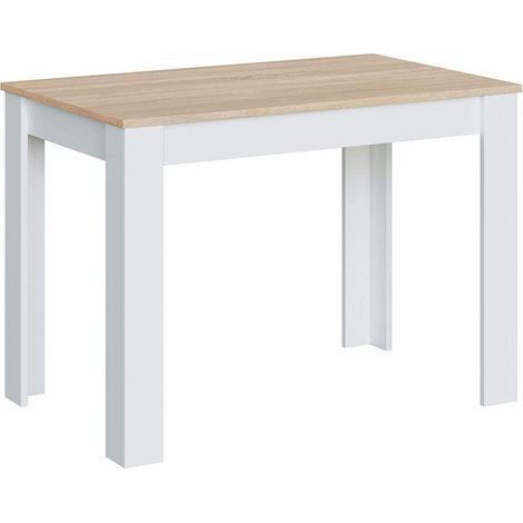 Home Heavenly® - Mesa cocina rectangular fija 109x76 cm KATIA, lineal minimalista, 4-6 personas. Color: Blanco Artik - Roble Canadian (1/5)
