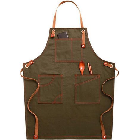 Tablier en Denim Imperméable avec Poches et Bretelles Réglables pour Cuisine, Salon de Coiffure - Hommes et Femmes (1/4)